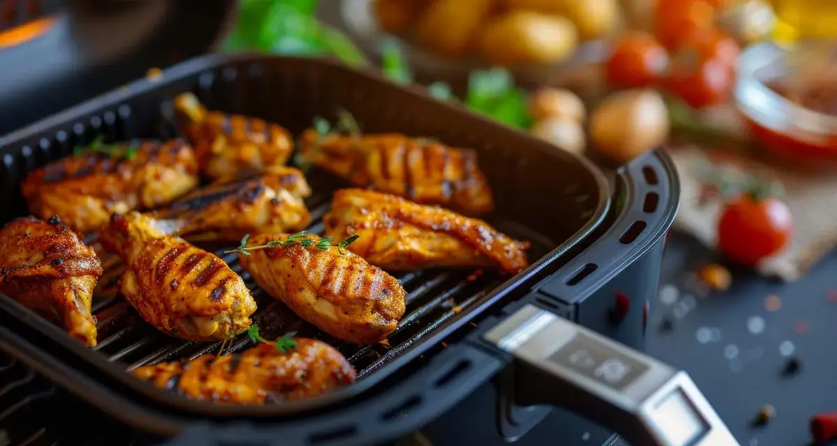 Ali succulente ali di pollo grigliate nella friggitrice ad aria, perfette per le tue ricette friggitrice ad aria.